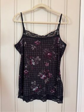Maurice’s XL 90s Y2K Floral Lace Trim Camisole Tank Top Black Floral Layered